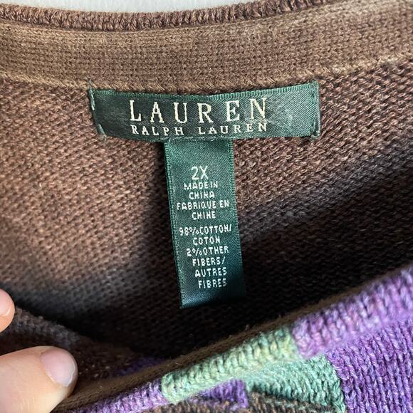 Ralph Lauren Vintage Brown Boho Aztec Inspired Southwest Sweater size 2X - Picture 2 of 8